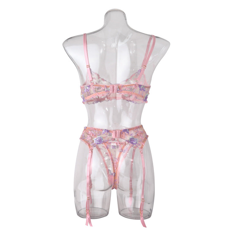 Stunning Sexy Bra and Panties Set with Purple Embroidery - B2B Lingerie Supplier Back View
